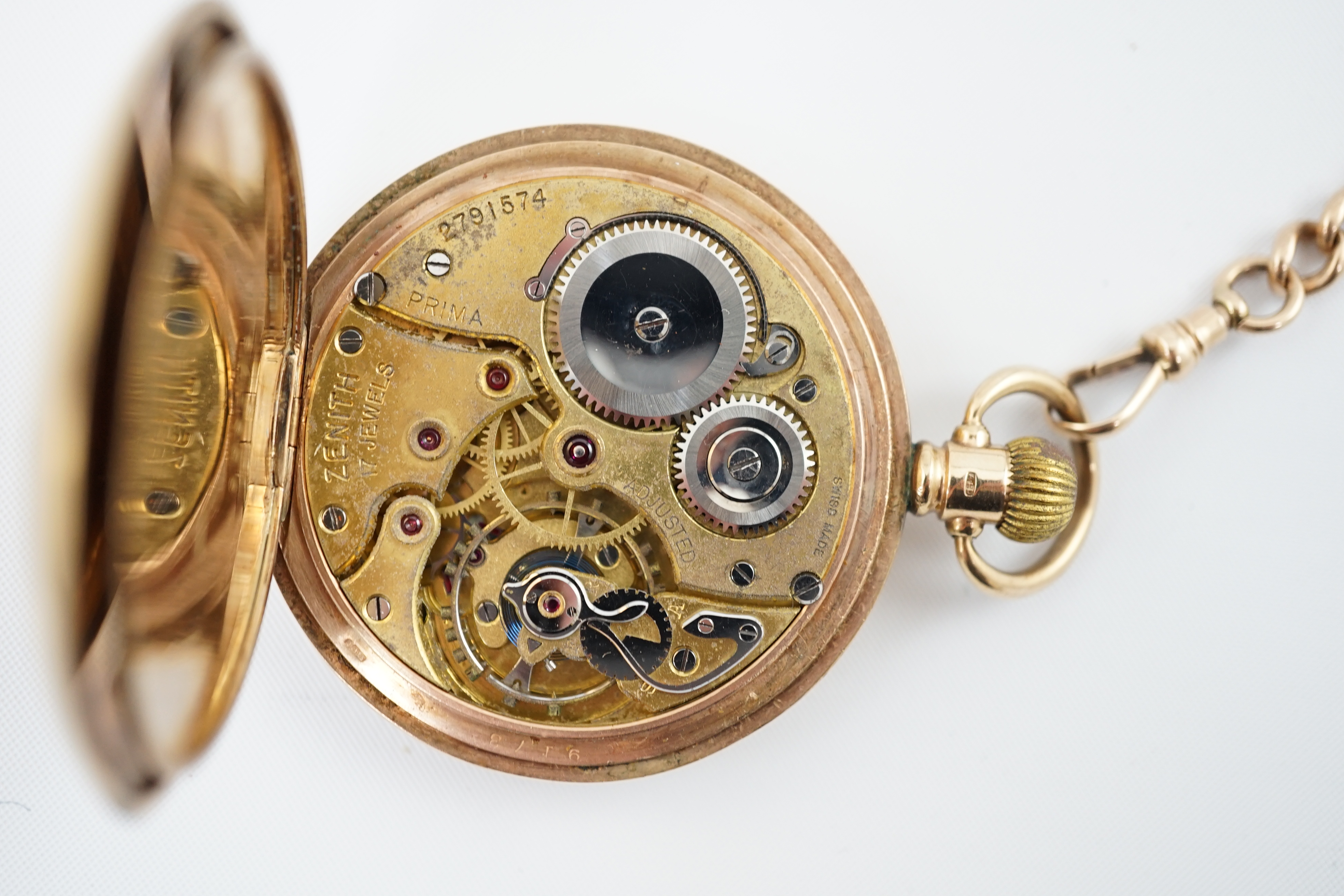 A George V 9ct gold Zenith open face keyless pocket watch